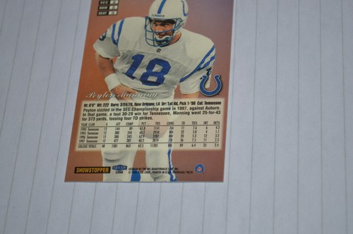 1998 FLEER SHOWCASE SHOWSTOPPER SP PEYTON MANNING ROOKIE REFRACTOR - Afbeelding 6 van 6