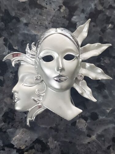 Vintage Art Deco 2 Face Mask Brooch Art Deco Theme