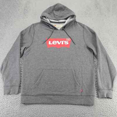 Levi's Hoodie Mens Large Gray Red Tab Spellout Long Sleeve Jacket Pockets