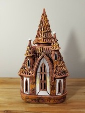 Terracotta Pottery Handmade Painted Glazed Castle Candle & Incense Burner Marked
