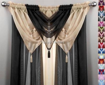 TEAL /& IVORY 6 PIECE SWAG /& VOILE PANEL CURTAIN SET ~ Many Sizes Available