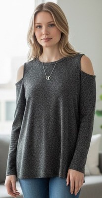 NWT MICHAEL KORS BLACK / SILVER METALLIC COLD SHOULDER TOP SIZE XL MSRP $98.00