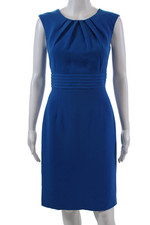 Tahari Womens Back Zip Sleeveless Scoop Neck Sheath Dress Blue Size 2