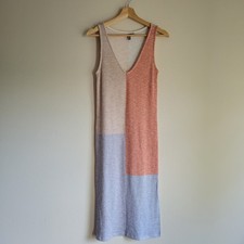 ASOS Color Block V Neck Rib Knit Midi Dress Size 4 Coral Purple Cream