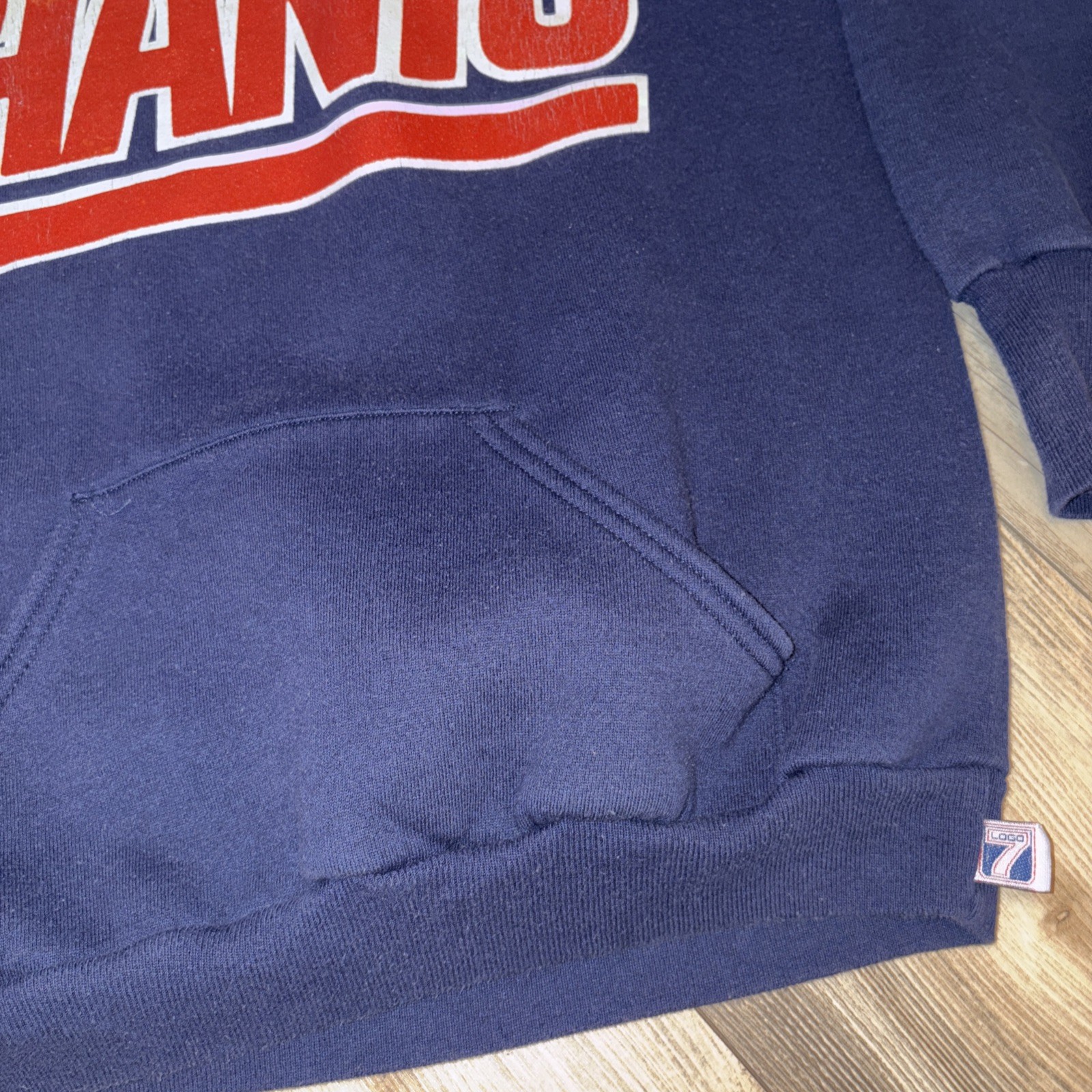 Vtg Logo 7 NY Giants NFL Hoodie Sweatshirt Men's Large Blue Pullover Retro 90s