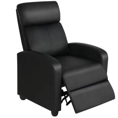 Comfortable Faux Leather Push Back Theater Recliner Chair With Footrest Black