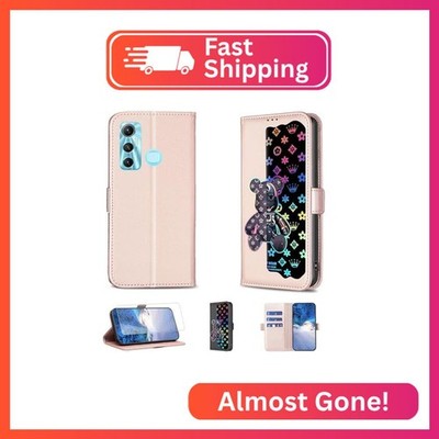 Case Compatible for Infinix Hot 11 Phone Case Flip Stand Cover [with Tempered Gl