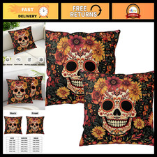 Halloween Skull Floral Throw Pillow Covers - 18" x 18" Decorative Cushions Pack