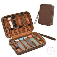 Portable Leather Watch Band Storage Case - Holds 12 Watch Straps, Travel Organiz