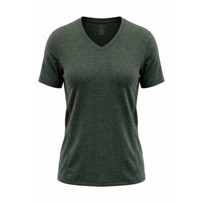 Real Essentials Womens V-Neck Active T-Shirt Heather Green Size 3X Athleisure