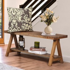 43" Farmhouse Wood Bench Long Rustic Indoor Storage Bench Entryway Living Room