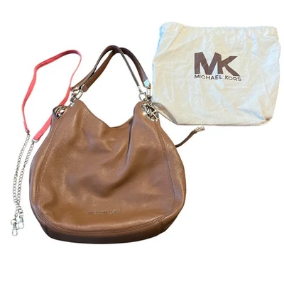 Michael Kors Fulton Leather Hobo Shoulder Bag Camel Brown Gold Tone Hardware - Photo 1/4