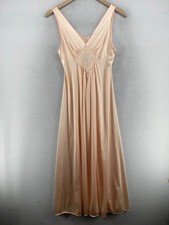 VANITY FAIR Nightgown S Petite Full Slip V Neck Satin Dress USA VTG Pink