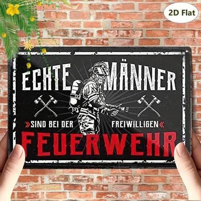 Firefighter Echte Manner Feuerwehr Tin Metal Signs Home Décor 8x12 