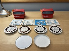 Vintage Pair Of 3D Red View-Master W/Lot Of 43 Reels - 4 Booklets - Reels Case