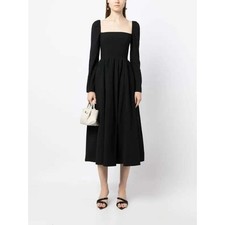 Reformation Elly Dress Size 10 Black Tulle Square Neck Midi
