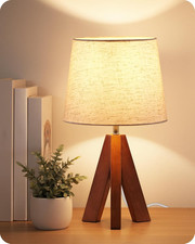 Tripod Table Lamp, 14.6 Inch Small Bedside Lamp with Beige Linen Shade, Modern N