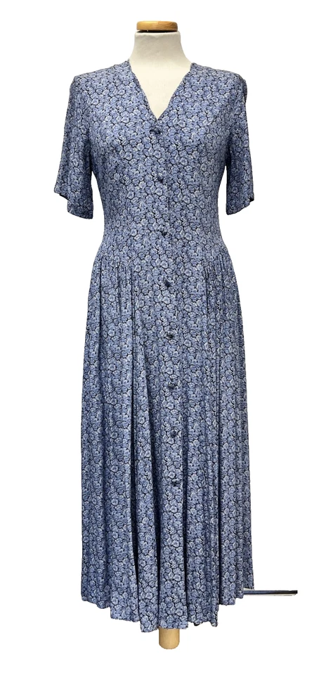 Vintage Laura Ashley Blue Floral Shirt Dress Sz 10/12 1991 - Image 2 of 4