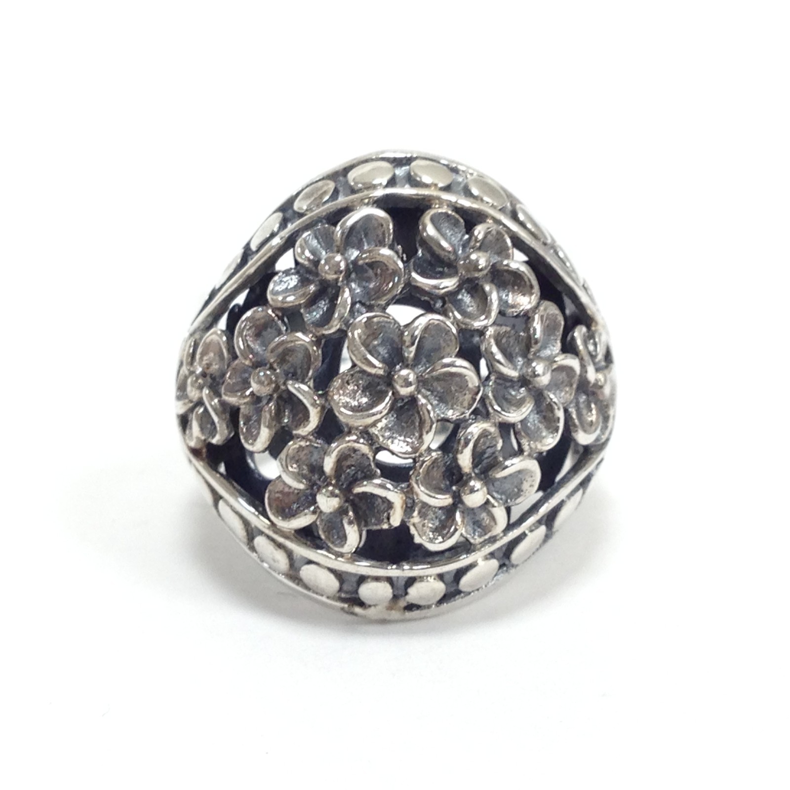 Unsigned 925 Sterling Silver Handmade Floral Dome… - image 1