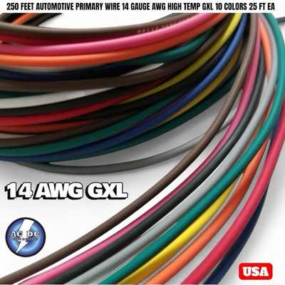 #ad #ad 250 FEET AUTOMOTIVE PRIMARY WIRE 14 GAUGE AWG HIGH TEMP GXL 10 COLORS 25 FT EA $56.96