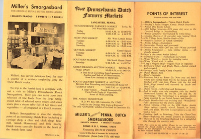 Millers Original Smorgasbord Ronks PA Vintage Travel Leaflet TL6