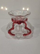Vintage Toothpick Holder Pink Bow and Clear Art Glass Sac 2 1/4" Tall
