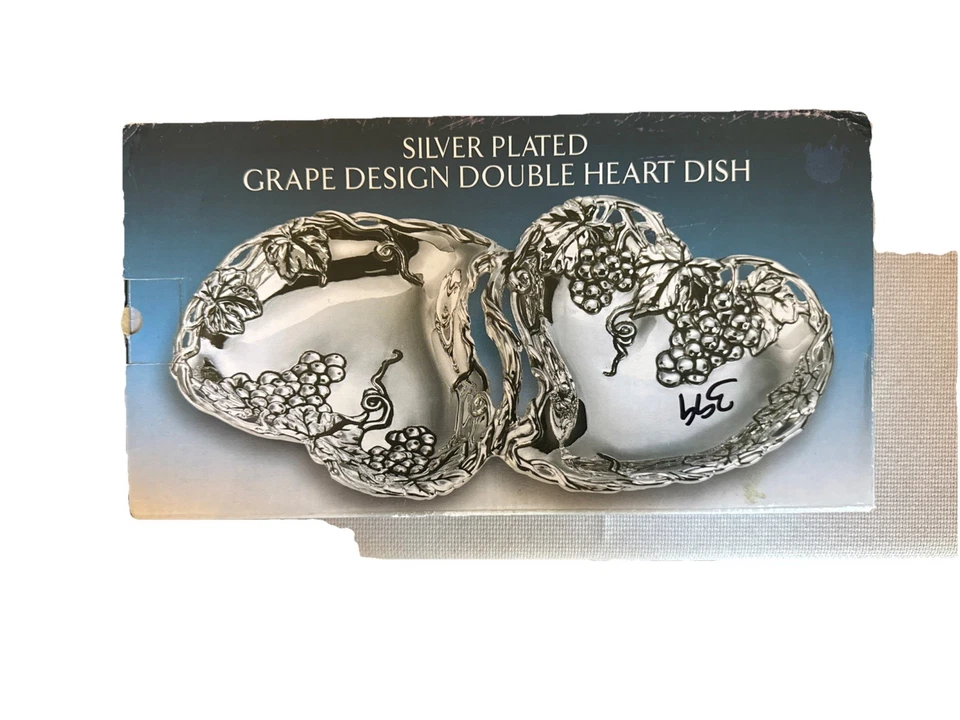 Silver Plated Grape Double Heart Dish Godinger Silver Art Serving Tray Snacks - Image 2 of 4