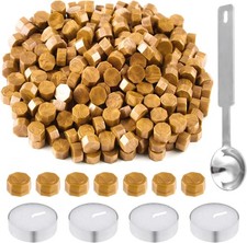 500 Pcs Octagon Sealing Wax Beads Gold Wax Seal Beads with 4 Pcs Tea Candles and