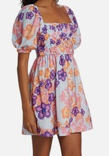 Atelier 17.56 Women's Orange Lucia Floral Puff-Sleeve Minidress Size Medium