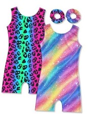 Gymnastics Leotard for Girls Dance Biketard 5-6 Years 2pcs Leopard  Rainbow