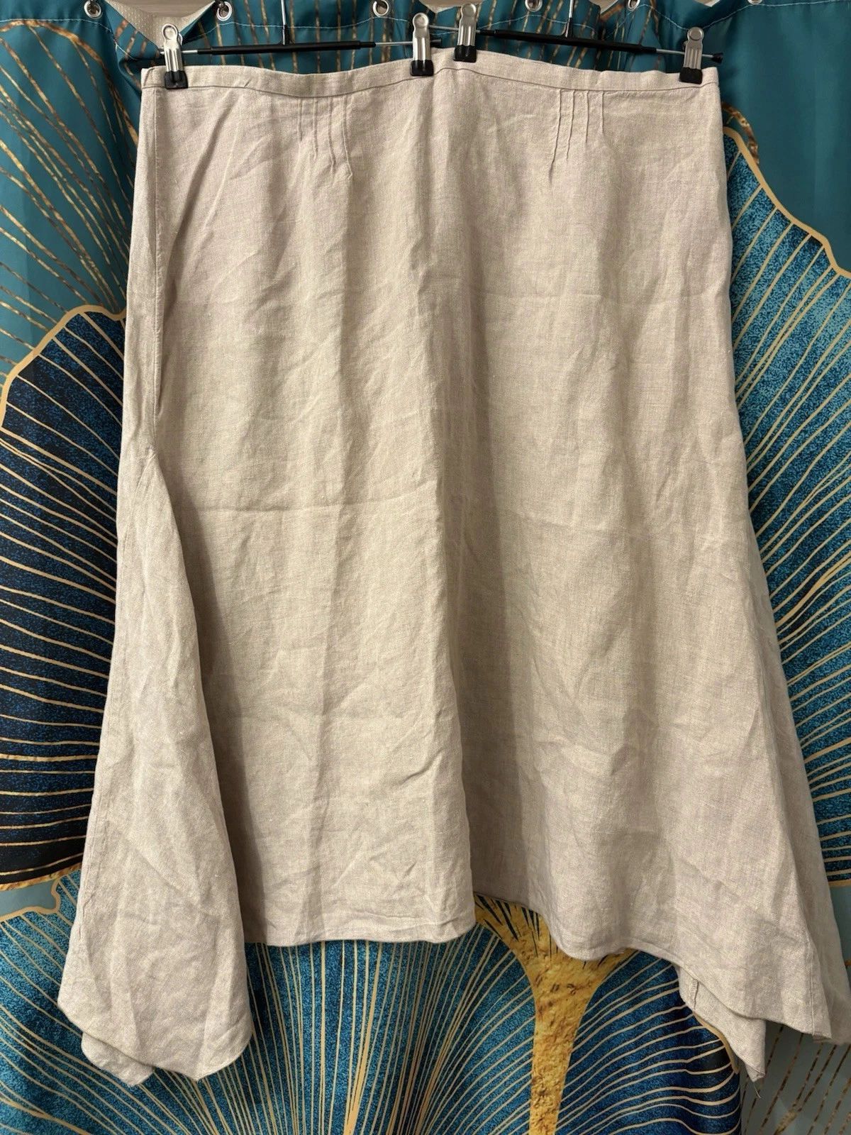 J Jill 100% Linen Skirt Size 22 Beige with Flutter Hem Natural Fiber Lightweight