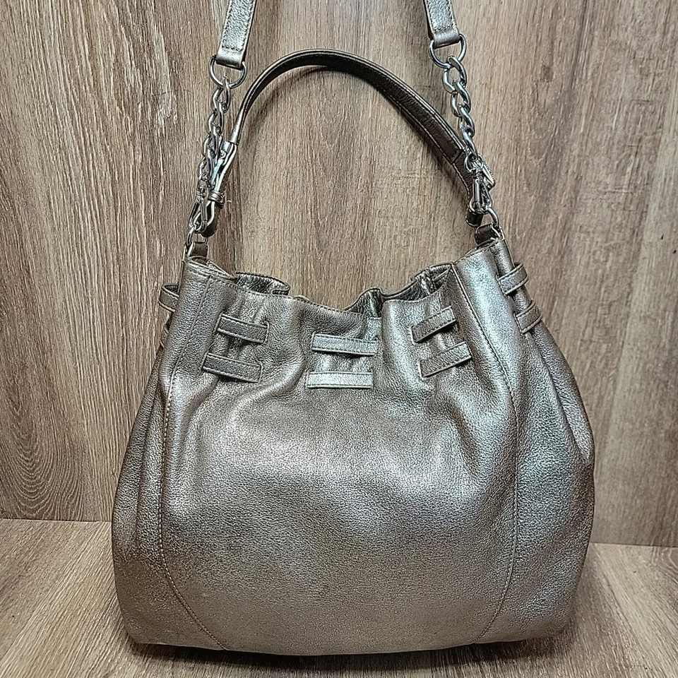 Michael Kors Edie Radiant Gold Metallic Shoulder Hobo Bag Purse Satchel Shiny - Image 3 of 4