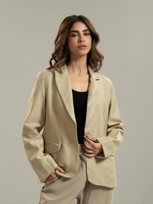 InWear Blazer Jacket Womens Size 4 Beige One Button Tailored Fully Lined