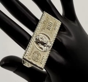 Authentic Men's Hundred Dollar Bill Money Finger Ring 14K Yellow Gold Plated Size 10