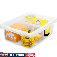 Clear Plastic Storage Bins W/ Dividers Set of 4 Stackable Organizers Home Garage