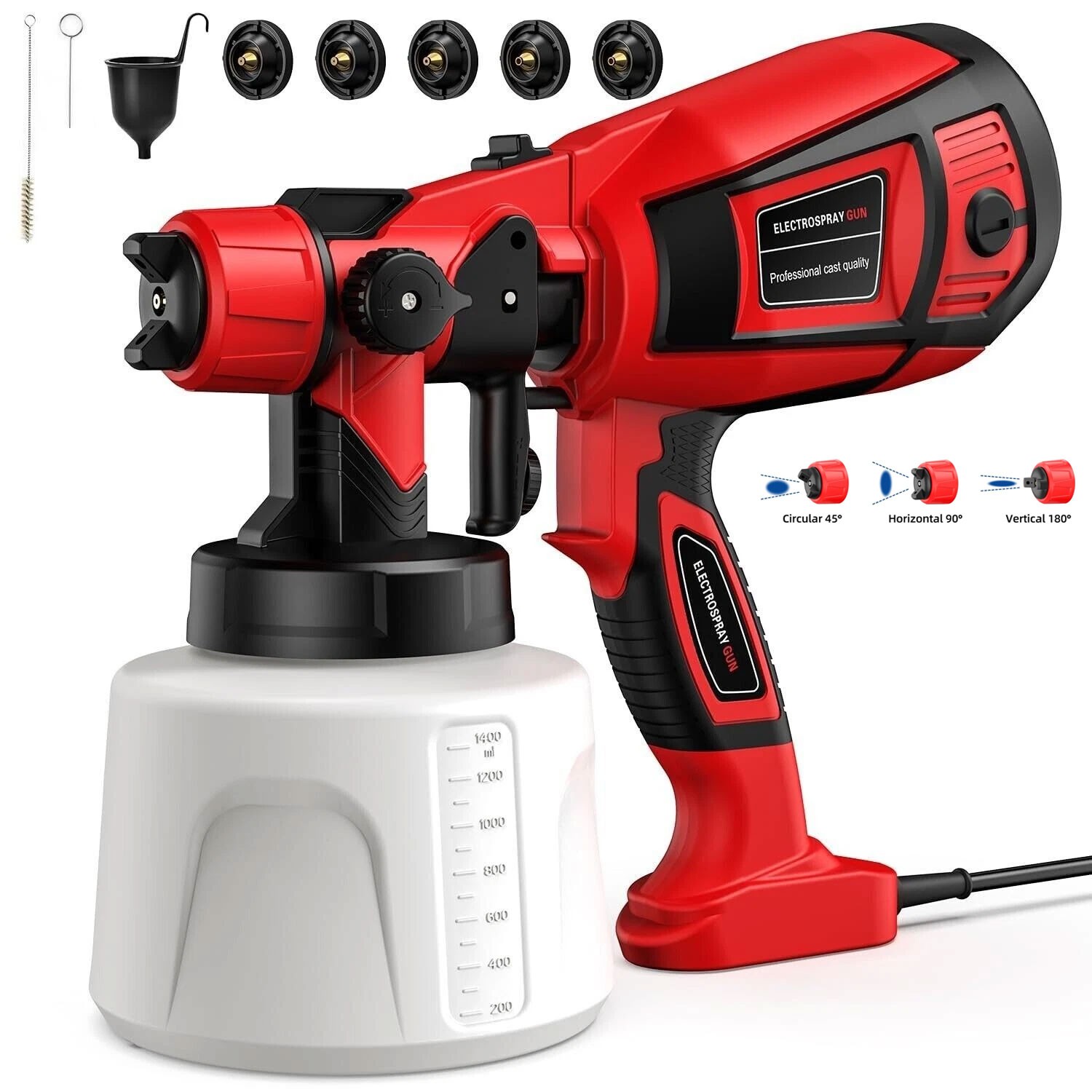 850W Electric Paint Sprayer, 1400ML HVLP Spray Paint Gun Handheld W/5 Nozzle