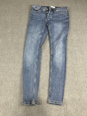 Topman Mens Stretch Skinny Jeans Blue W30 L30 Button Fly Denim