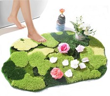 Cute Green Moss Shag Bathroom Rugs, Plant Bath Mats, 20 x 32 Inch
