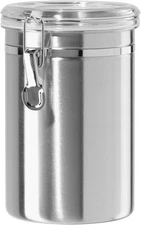 Oggi 62 Fl Oz Stainless Steel Canister w Airtight Clamp, Clear Lid, Storage, New