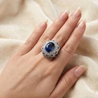 Elegant Royal Blue Sapphire Oval 8Ct 925 Sterling Silver White Gold Floral Rings