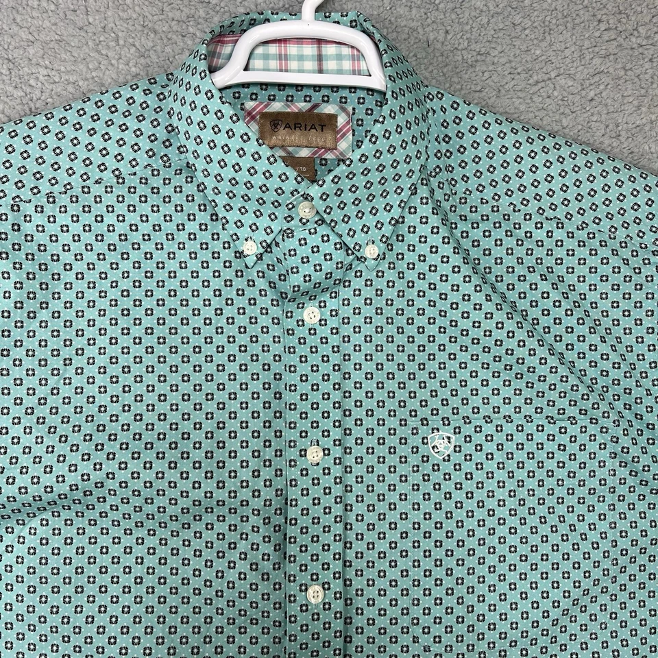 Ariat Men's XL Wrinkle Free Gunnar Long Sleeve Button Shirt Deep Teal - Image 4 of 4