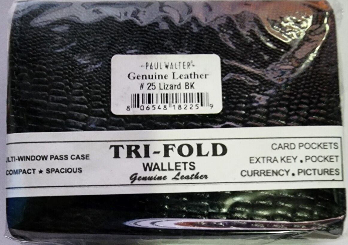 Paul Walter Trifold Lizard Genuine Leather Wallet for Men / RFID Blocking Black