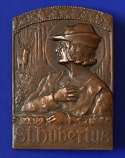 ŚW. HUBERTUS Z BRĄZU JELENIA PLAKIETKA 57x80mm ZNAK:JOS. KSIĄŻĘ