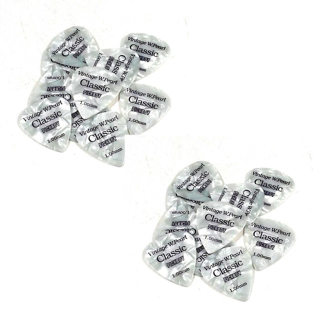 Pickboy Guitar Picks 20 Pack Celluloid Pearl 1.00mm Medium / Heavy White