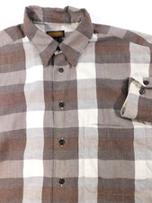 Coach Long Sleeve Button Front Shirt Men's Medium 15.5 Green Tan Plaid USA Made