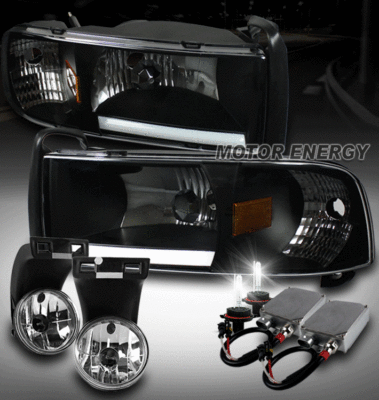 94-01 DODGE RAM PICKUP BLACK CRYSTAL HEAD LIGHTS W/YELLOW BUMPER FOG LAMP+6K HID 94-01 DODGE RAM PICKUP BLACK CRYSTAL HEAD LIGHTS W/YELLOW BUMPER FOG LAMP+6K HID