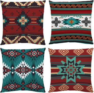 Western Native American Throw Pillow Covers Set of 4 18X18 Inch Rustic Southw...