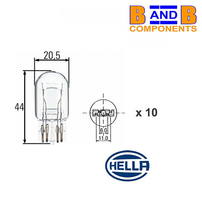 10 x HELLA BULBS 580 W21/5W, Voltage 12V, 21/5 W, Socket Type W3x16 A1505