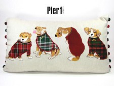 Pier 1 Imports PARK AVENUE PUPPIES HOLIDAY 24" Cotton Throw Pillow Tartan Plaid