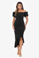 Xscape Loreta Black Off-the-Shoulder Ruffled Evening Dress 4506 Size 12